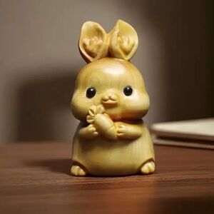 2” Bunny Hand Carved Wood Figure